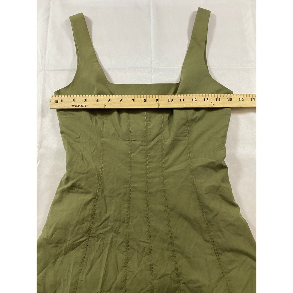 Club Monaco Womens Olive Green Square Neck Paneled Fit and Flare Midi Dress 0 - Picture 7 of 13